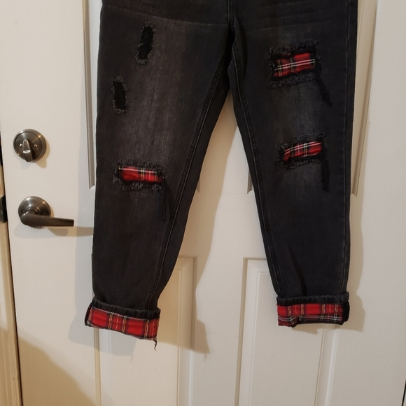 KanCan High Rise Straight Black Plaid patch - Picture 4 of 10